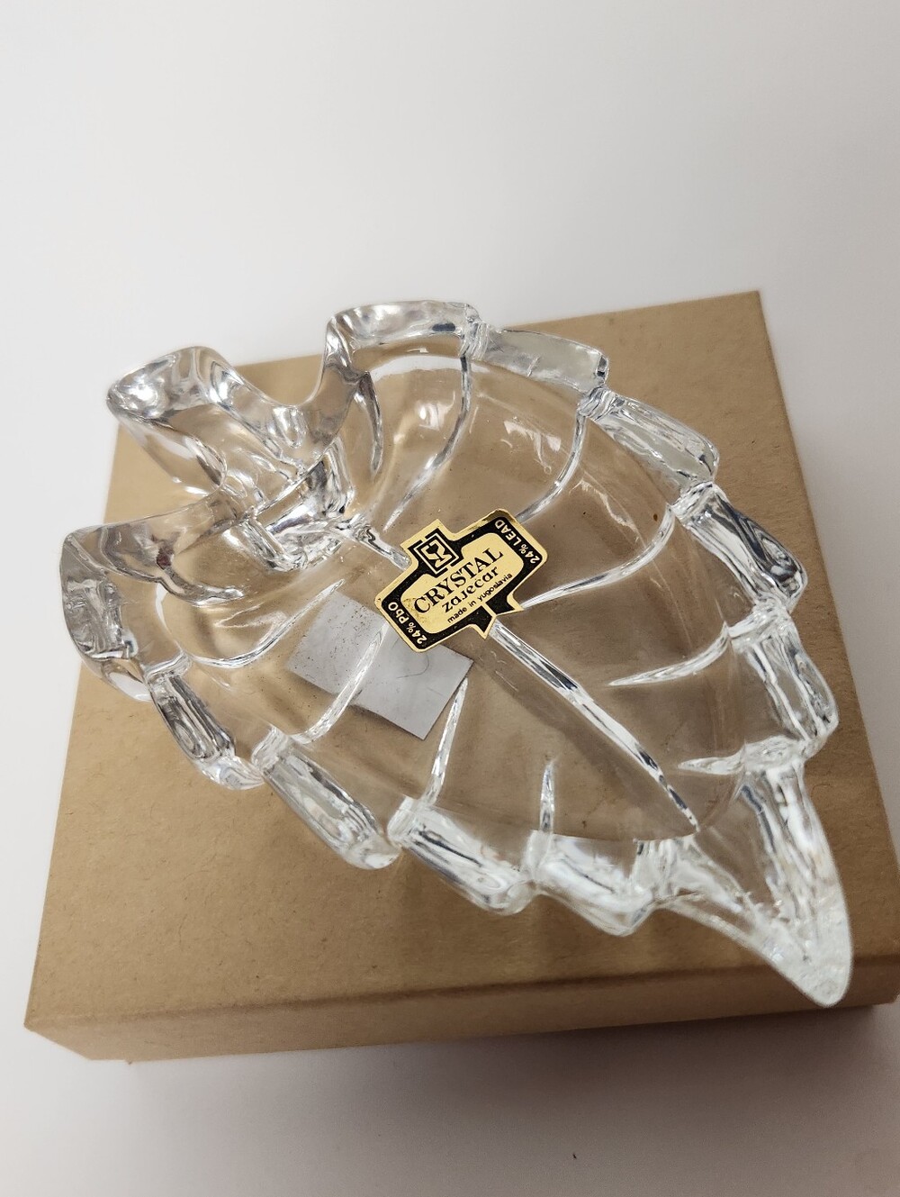 Crystal  Glass Leaf Dish - Clear Crystal Accent